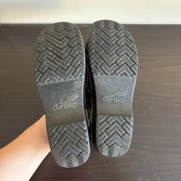 Dansko Slip On Clogs Sz 38 Petrol Patent Leopard Print Nurse Shoes Colorful Fun - Picture 10 of 10